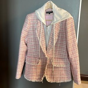 New trendy plaid jacket, removable hoodie. Size S, Central Park West NY brand
